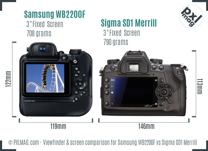 Samsung WB2200F vs Sigma SD1 Merrill Screen and Viewfinder comparison