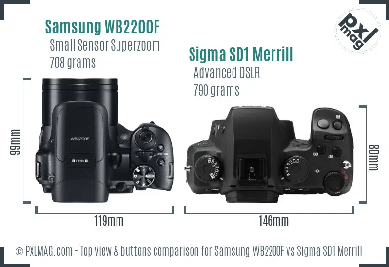 Samsung WB2200F vs Sigma SD1 Merrill top view buttons comparison