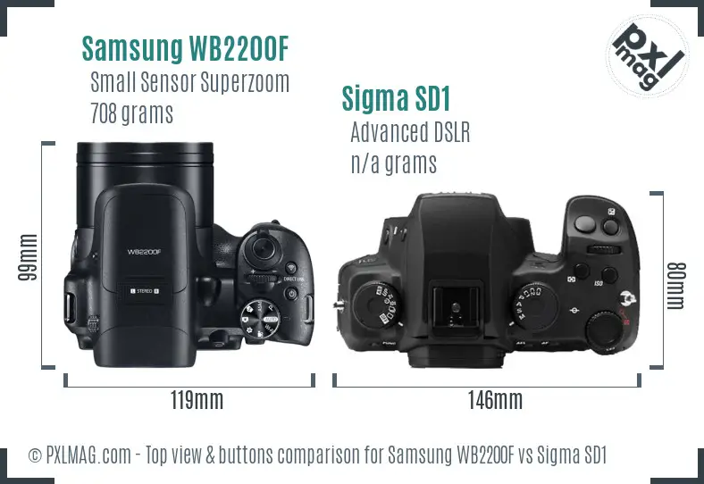 Samsung WB2200F vs Sigma SD1 top view buttons comparison