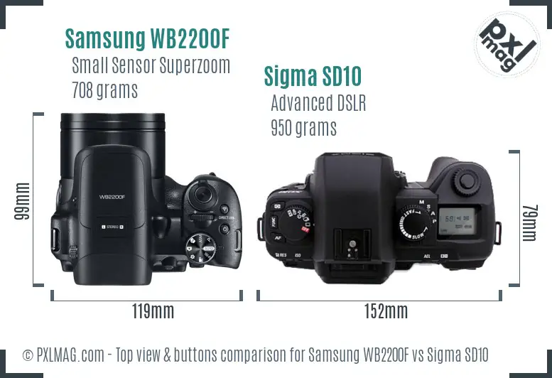 Samsung WB2200F vs Sigma SD10 top view buttons comparison