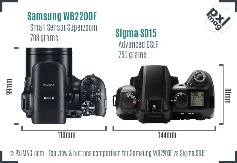 Samsung WB2200F vs Sigma SD15 top view buttons comparison