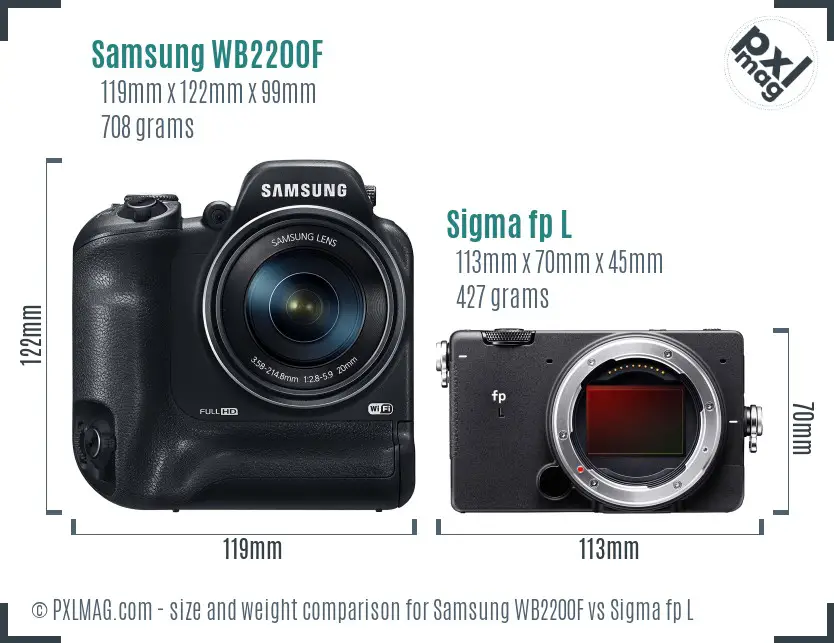 Samsung WB2200F vs Sigma fp L size comparison