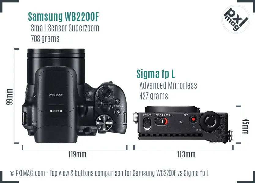 Samsung WB2200F vs Sigma fp L top view buttons comparison