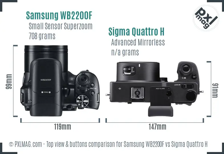 Samsung WB2200F vs Sigma Quattro H top view buttons comparison