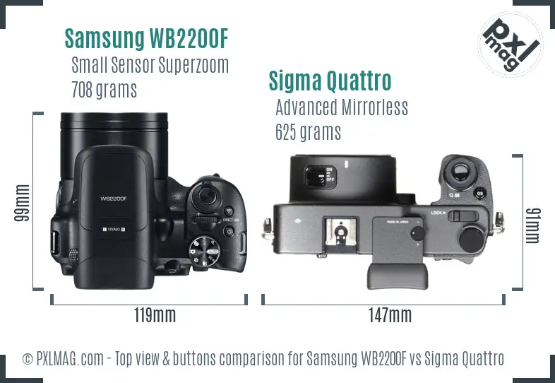 Samsung WB2200F vs Sigma Quattro top view buttons comparison