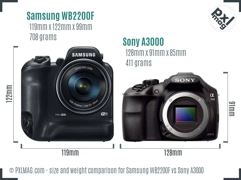 Samsung WB2200F vs Sony A3000 size comparison