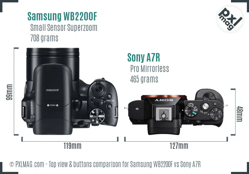 Samsung WB2200F vs Sony A7R top view buttons comparison