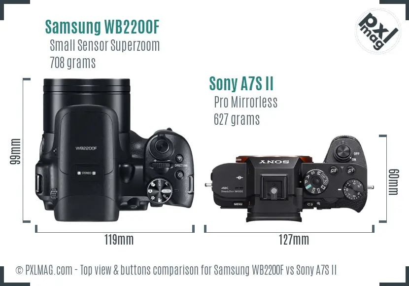 Samsung WB2200F vs Sony A7S II top view buttons comparison