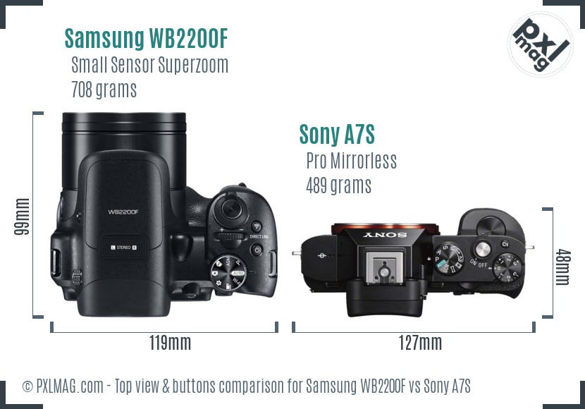 Samsung WB2200F vs Sony A7S top view buttons comparison