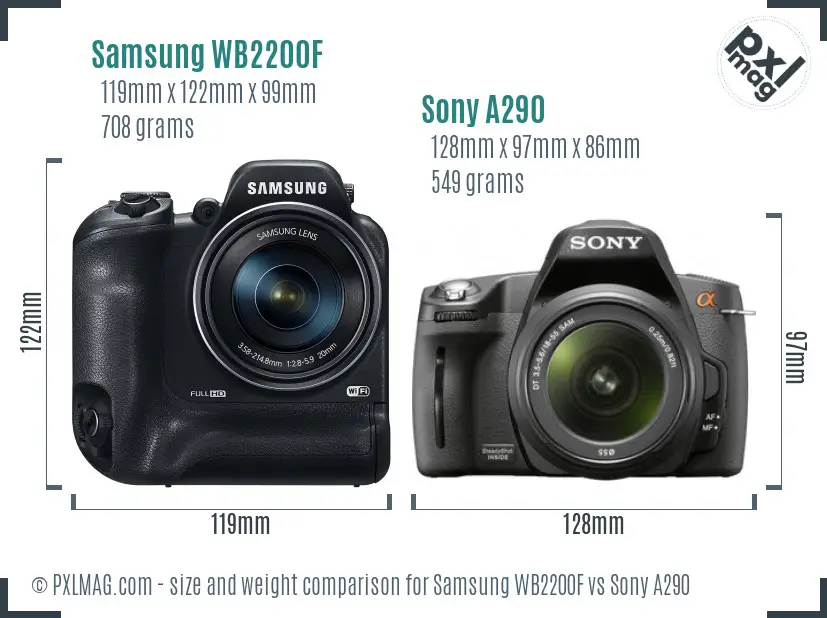 Samsung WB2200F vs Sony A290 size comparison