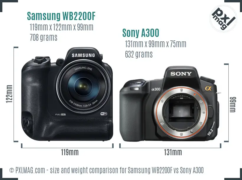 Samsung WB2200F vs Sony A300 size comparison