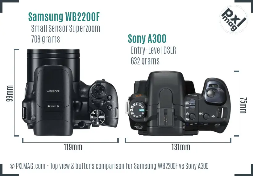 Samsung WB2200F vs Sony A300 top view buttons comparison