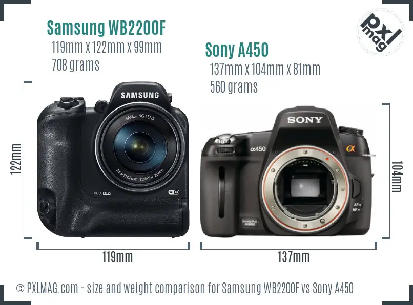 Samsung WB2200F vs Sony A450 size comparison