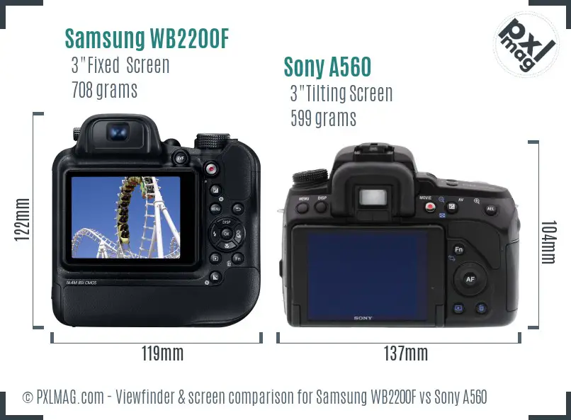 Samsung WB2200F vs Sony A560 Screen and Viewfinder comparison
