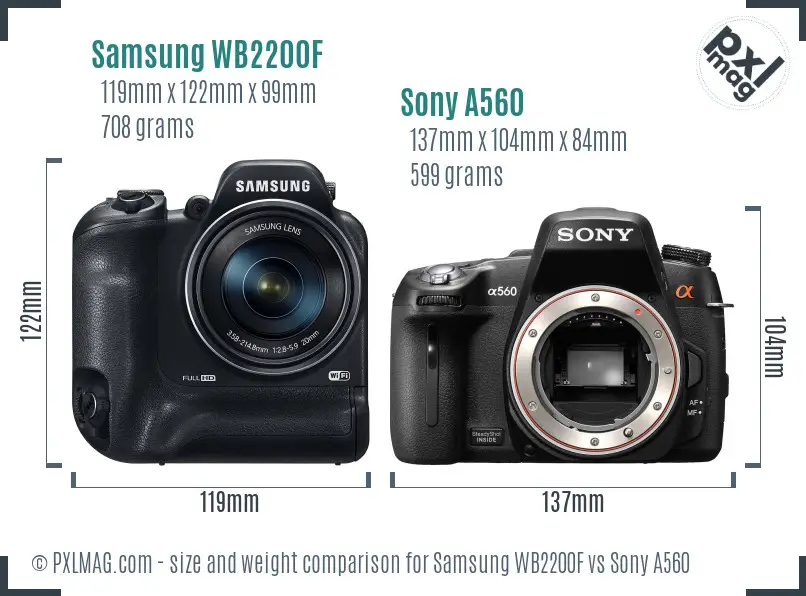 Samsung WB2200F vs Sony A560 size comparison