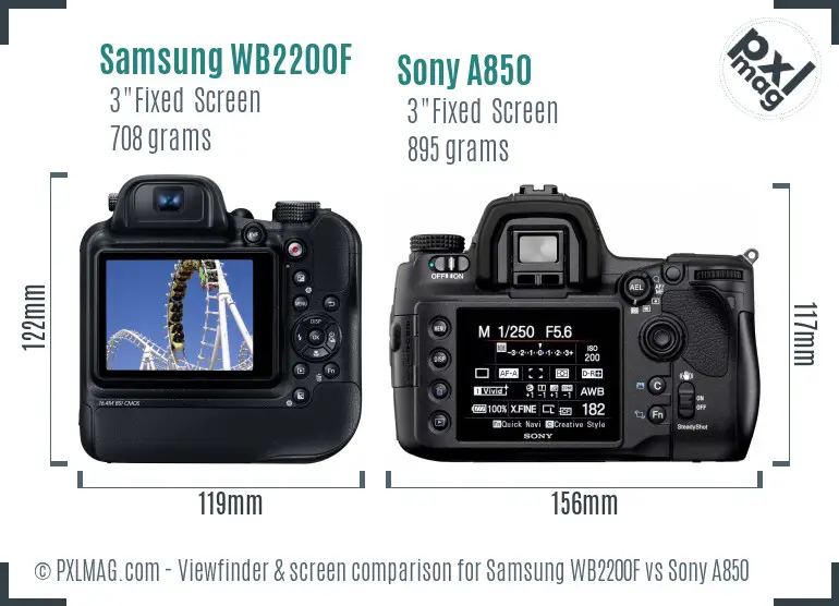 Samsung WB2200F vs Sony A850 Screen and Viewfinder comparison Samsung WB2200F vs Sony A850 Screen and Viewfinder comparison