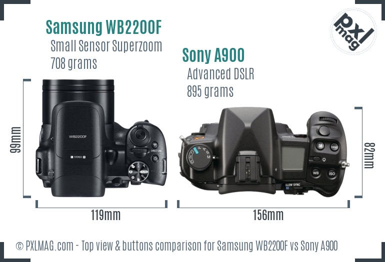 Samsung WB2200F vs Sony A900 top view buttons comparison