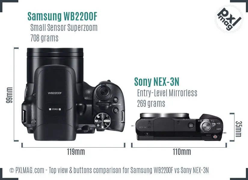 Samsung WB2200F vs Sony NEX-3N top view buttons comparison