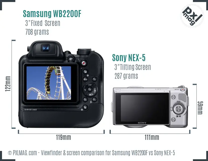 Samsung WB2200F vs Sony NEX-5 Screen and Viewfinder comparison Samsung WB2200F vs Sony NEX-5 Screen and Viewfinder comparison