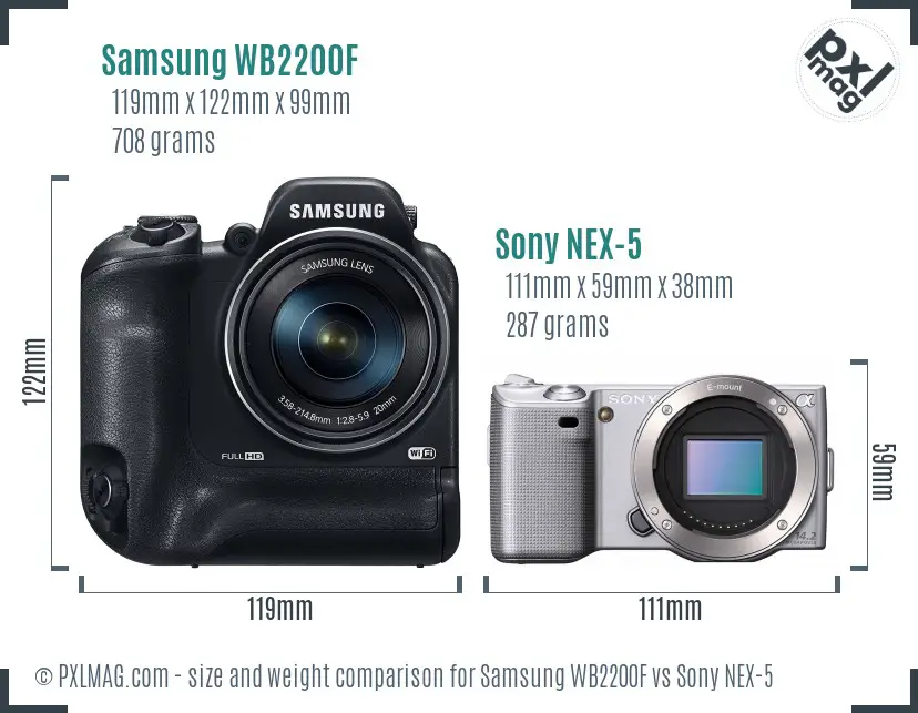 Samsung WB2200F vs Sony NEX-5 size comparison Samsung WB2200F vs Sony NEX-5 size comparison