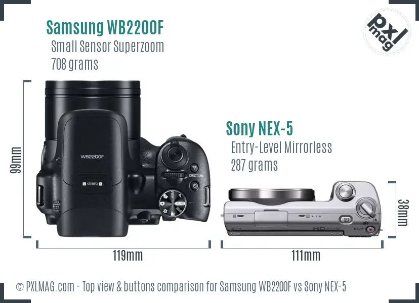 Samsung WB2200F vs Sony NEX-5 top view buttons comparison Samsung WB2200F vs Sony NEX-5 top view buttons comparison