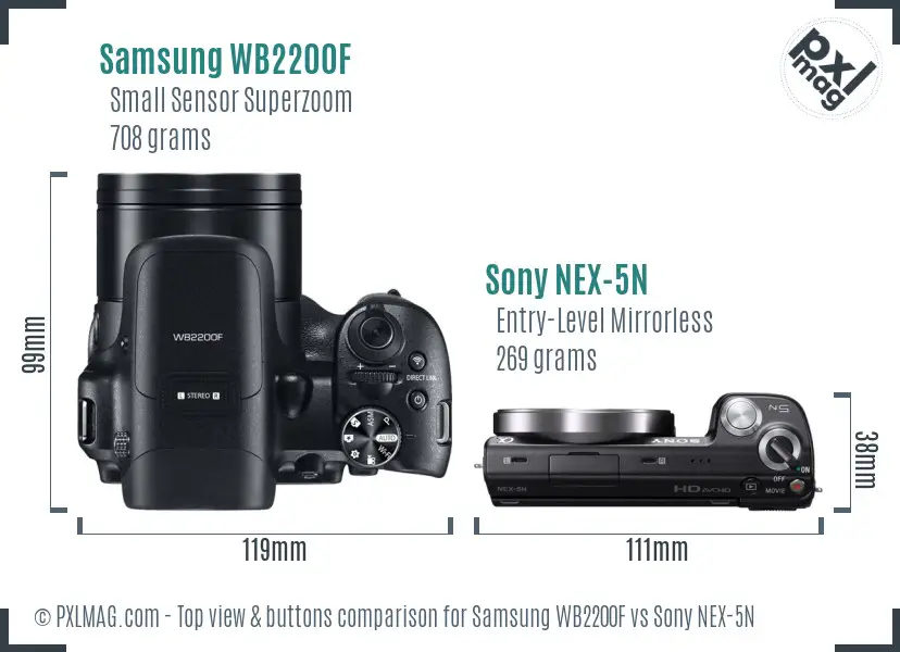 Samsung WB2200F vs Sony NEX-5N top view buttons comparison