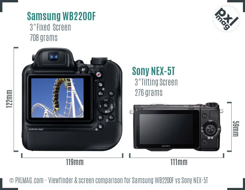 Samsung WB2200F vs Sony NEX-5T Screen and Viewfinder comparison Samsung WB2200F vs Sony NEX-5T Screen and Viewfinder comparison