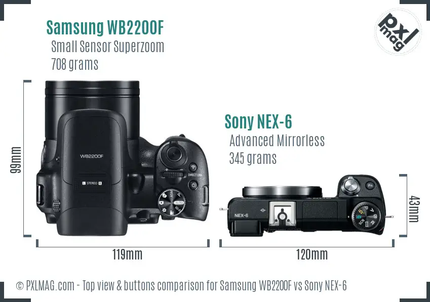 Samsung WB2200F vs Sony NEX-6 top view buttons comparison
