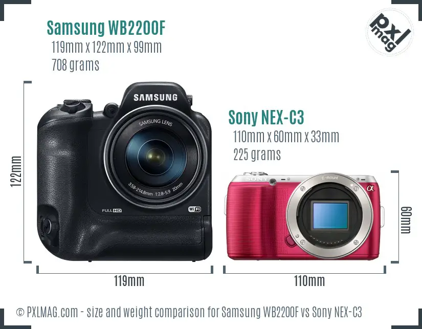 Samsung WB2200F vs Sony NEX-C3 size comparison Samsung WB2200F vs Sony NEX-C3 size comparison