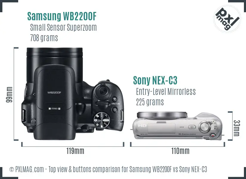Samsung WB2200F vs Sony NEX-C3 top view buttons comparison Samsung WB2200F vs Sony NEX-C3 top view buttons comparison