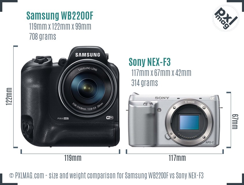 Samsung WB2200F vs Sony NEX-F3 size comparison Samsung WB2200F vs Sony NEX-F3 size comparison