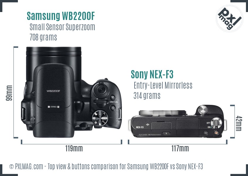 Samsung WB2200F vs Sony NEX-F3 top view buttons comparison