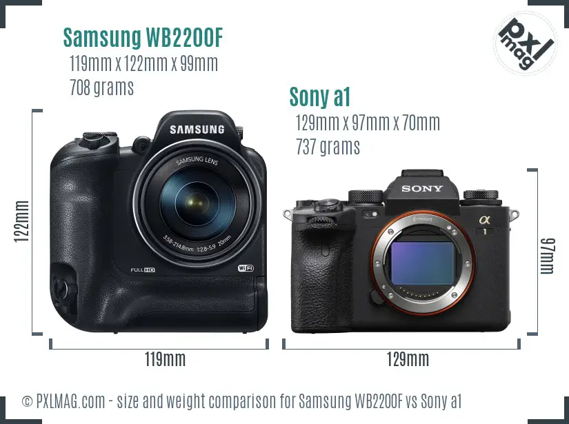 Samsung WB2200F vs Sony a1 size comparison