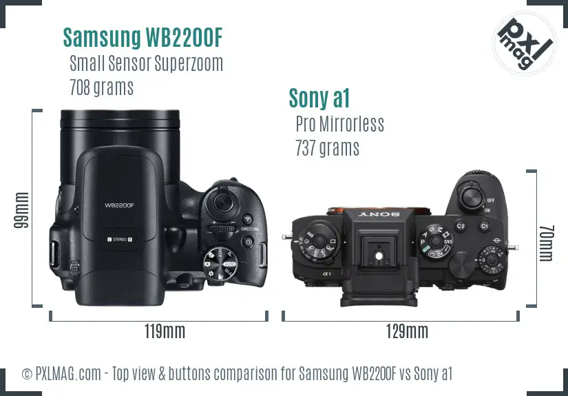 Samsung WB2200F vs Sony a1 top view buttons comparison