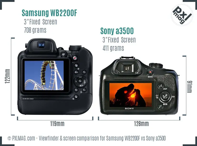 Samsung WB2200F vs Sony a3500 Screen and Viewfinder comparison