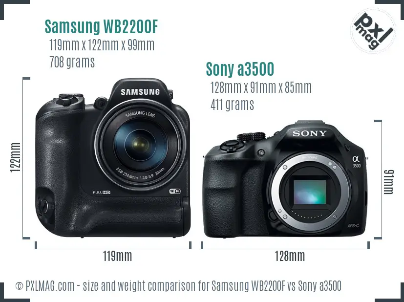 Samsung WB2200F vs Sony a3500 size comparison