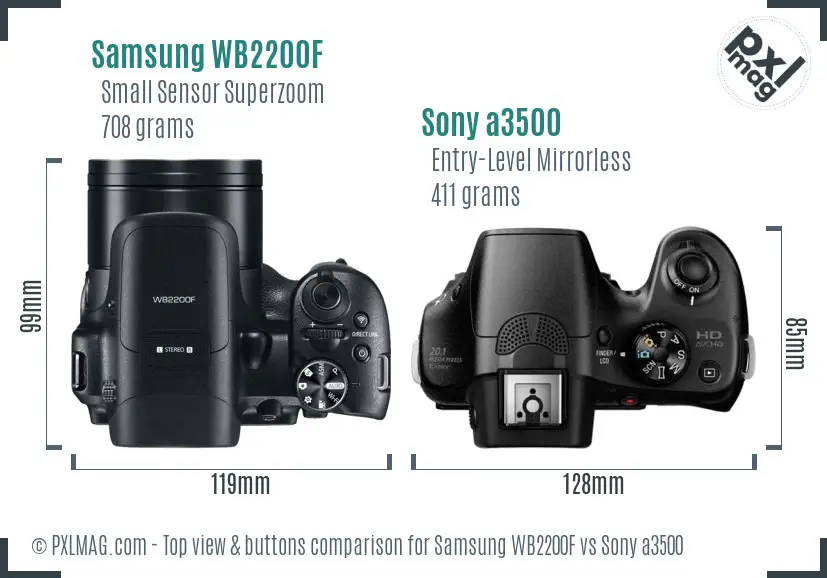 Samsung WB2200F vs Sony a3500 top view buttons comparison
