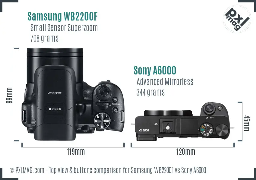 Samsung WB2200F vs Sony A6000 top view buttons comparison