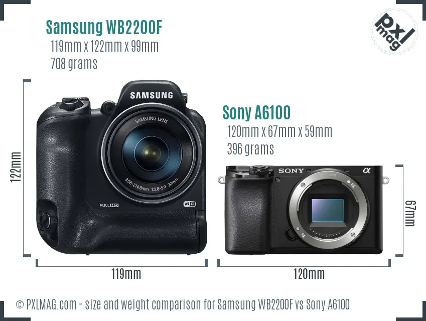 Samsung WB2200F vs Sony A6100 size comparison