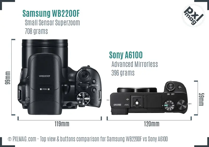 Samsung WB2200F vs Sony A6100 top view buttons comparison