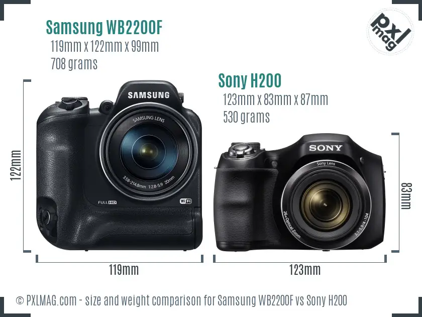 Samsung WB2200F vs Sony H200 size comparison