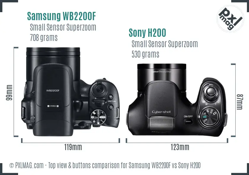Samsung WB2200F vs Sony H200 top view buttons comparison