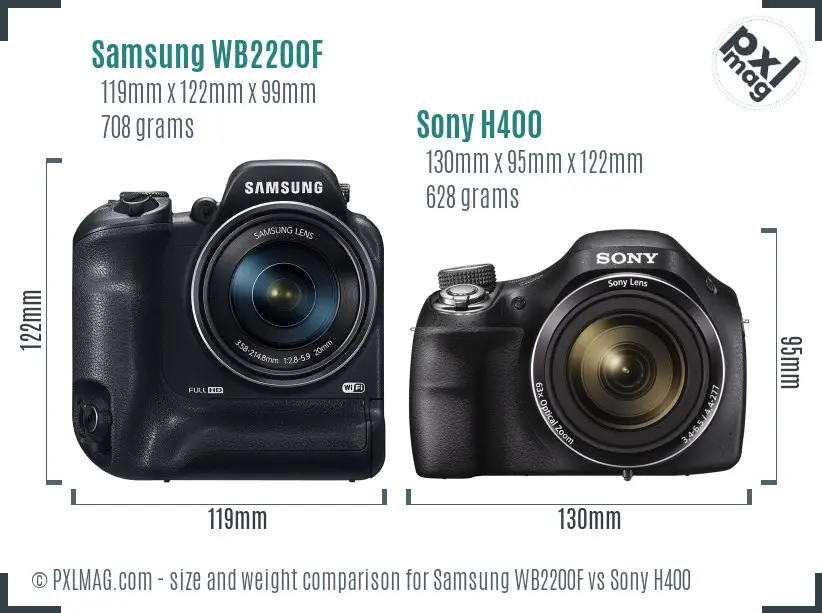 Samsung WB2200F vs Sony H400 size comparison