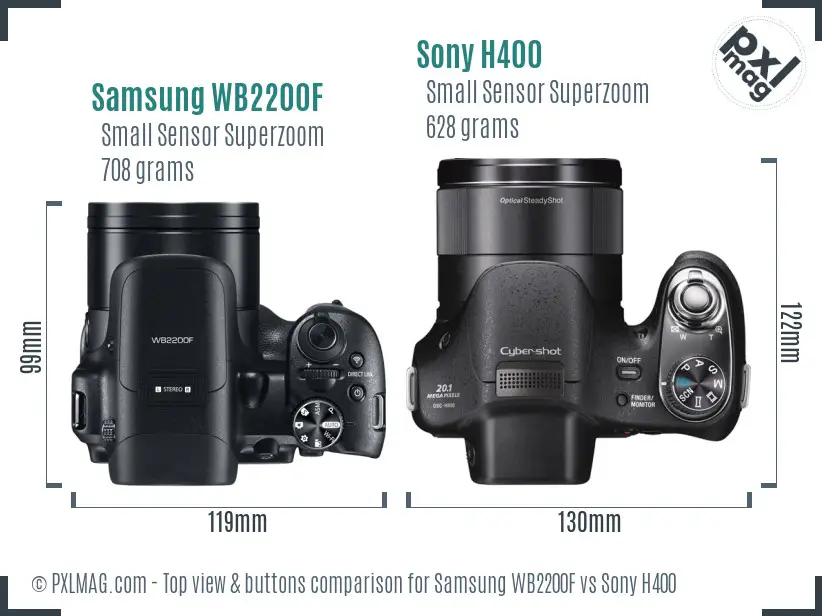 Samsung WB2200F vs Sony H400 top view buttons comparison