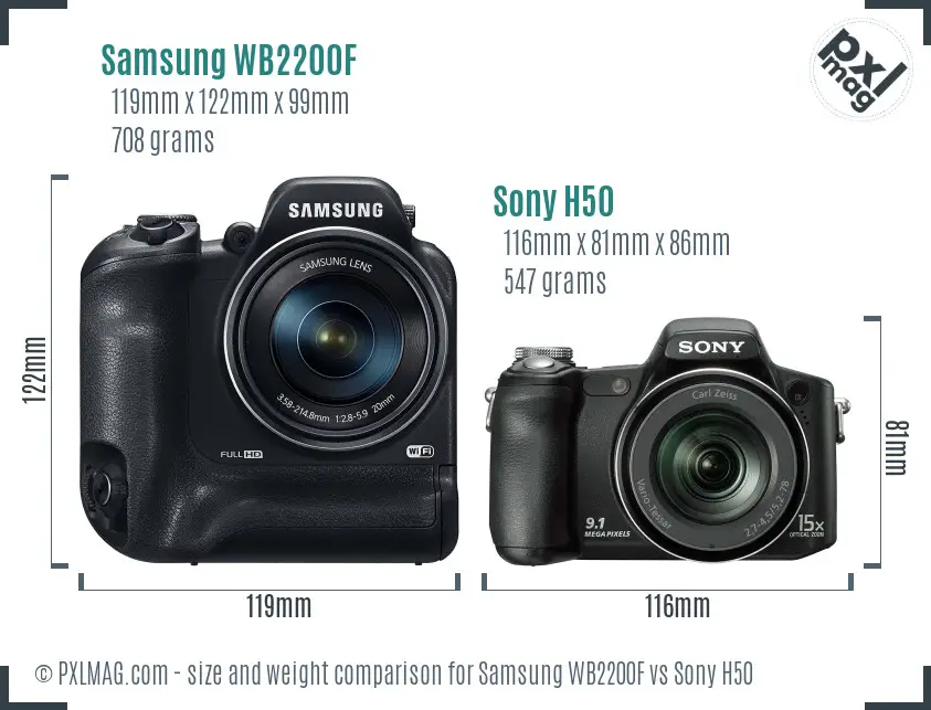 Samsung WB2200F vs Sony H50 size comparison Samsung WB2200F vs Sony H50 size comparison