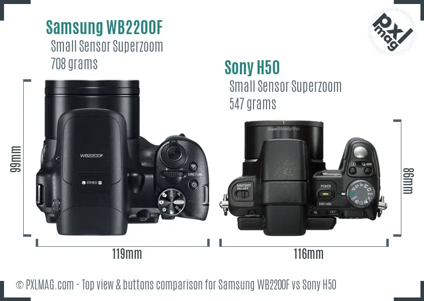 Samsung WB2200F vs Sony H50 top view buttons comparison Samsung WB2200F vs Sony H50 top view buttons comparison