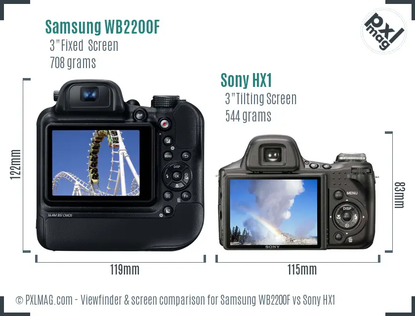 Samsung WB2200F vs Sony HX1 Screen and Viewfinder comparison