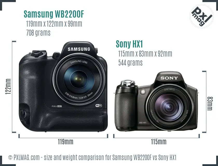 Samsung WB2200F vs Sony HX1 size comparison
