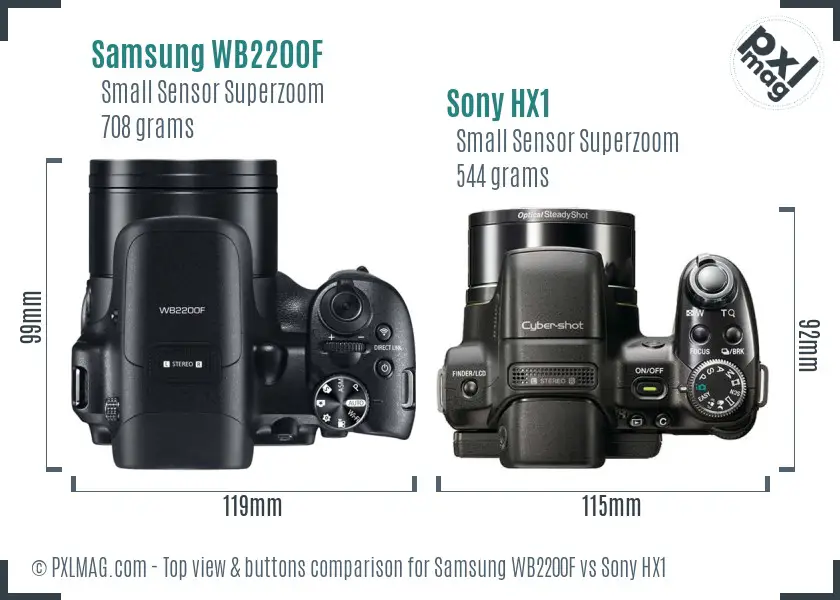 Samsung WB2200F vs Sony HX1 top view buttons comparison