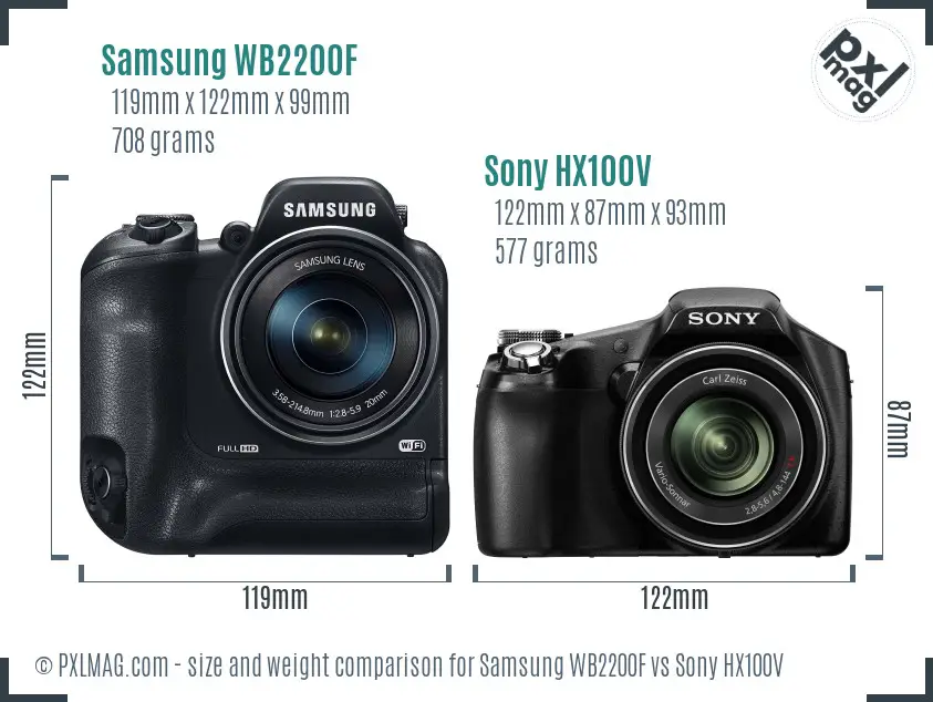 Samsung WB2200F vs Sony HX100V size comparison